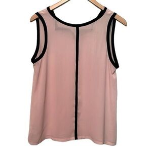 Loft, sheer pink with black sleeveless top, buttons on back, size small